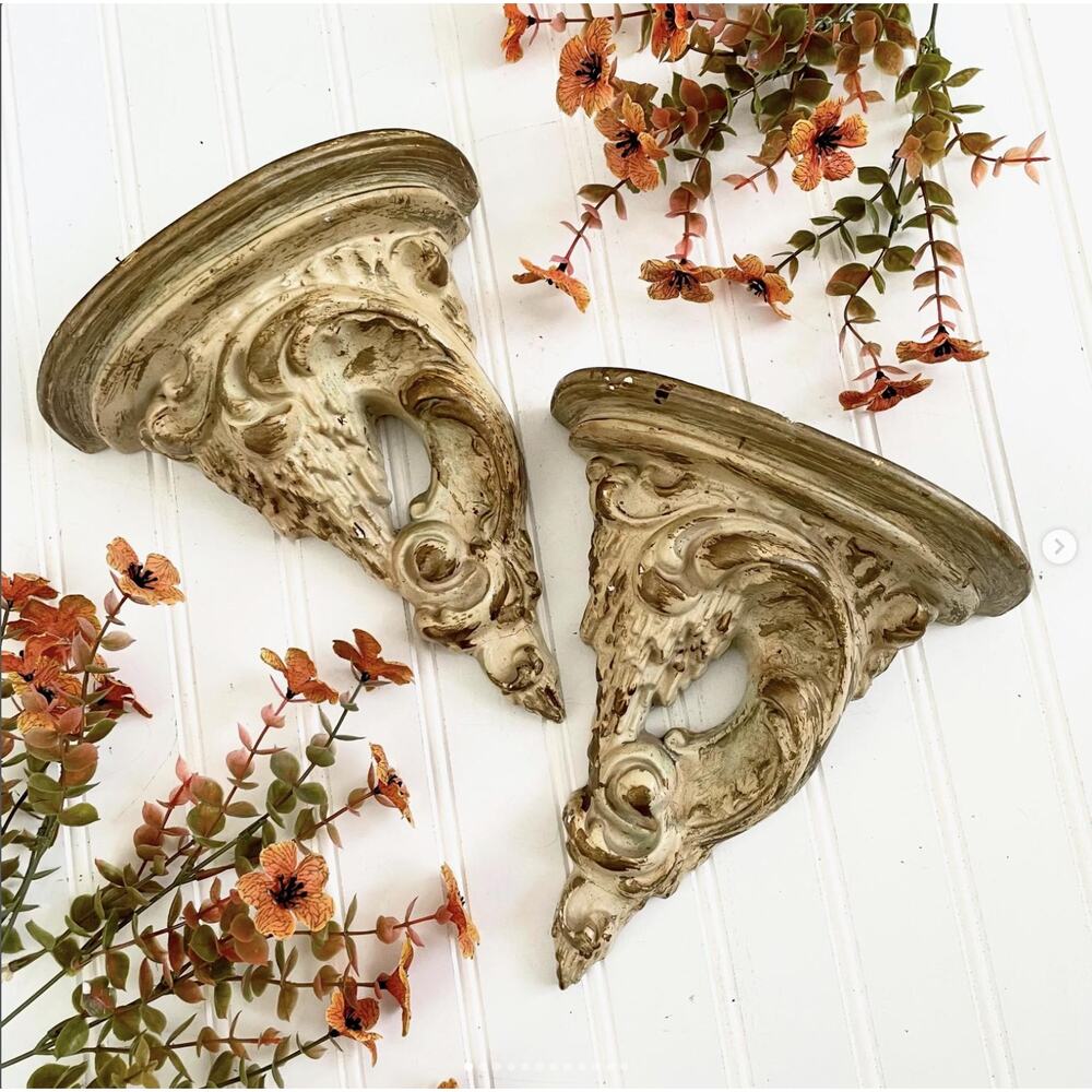 Vintage Chippy Plaster Wall Hanging Sconce Corbel Shelf Bookend PAIR